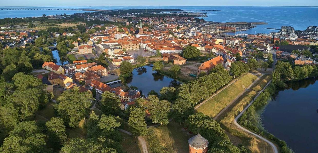 Nyborg centrum set fra luften